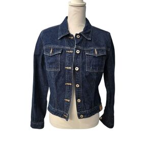 Guess Dark Denim Cropped Jean Jacket - Size Medium